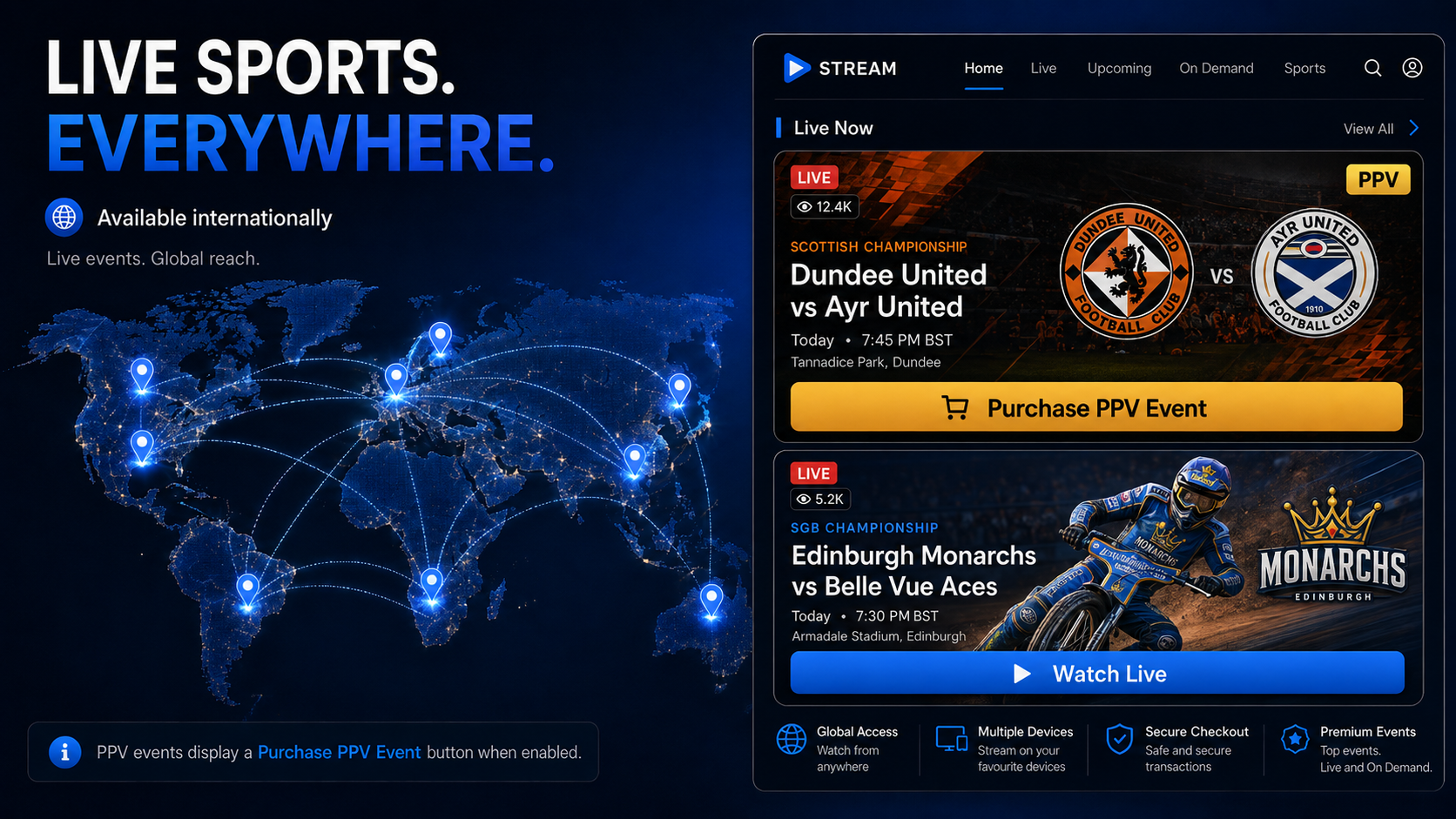 Example of the Stream Digital live streaming player and event page