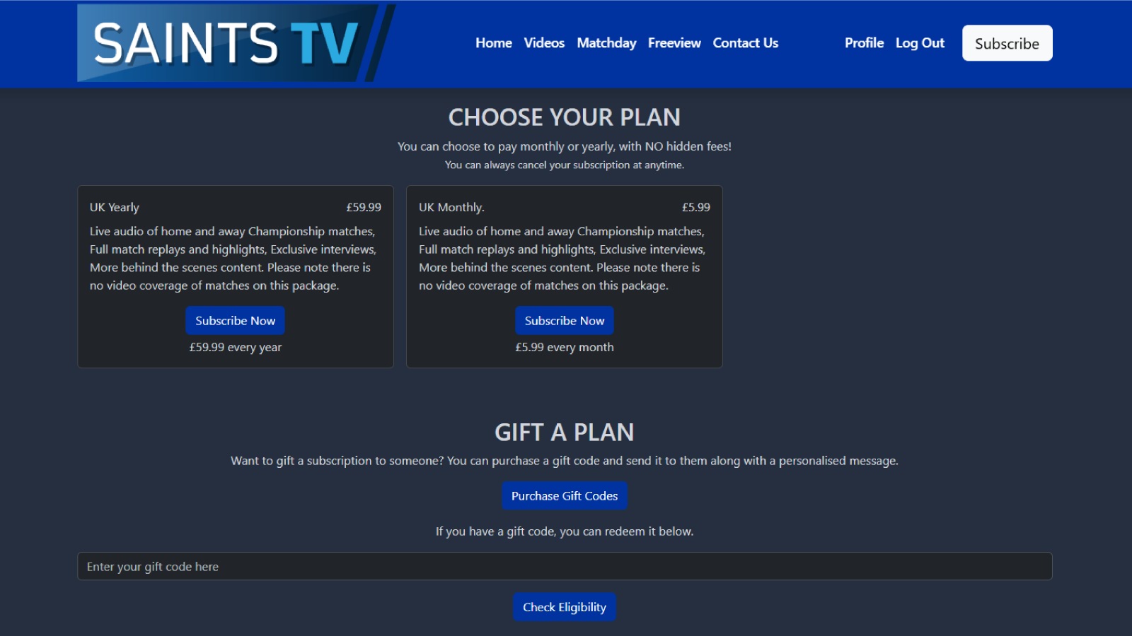 Example of subscription and pay-per-view content on the Stream Digital platform